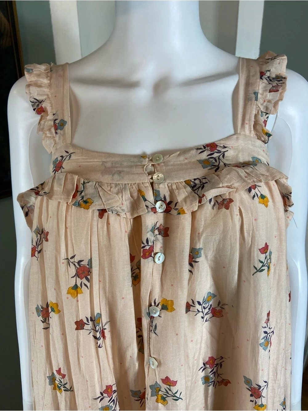 NWT New Womens Lali Bougainvillea Peach Floral Ruffle Tiered Maxi Dress XSmall